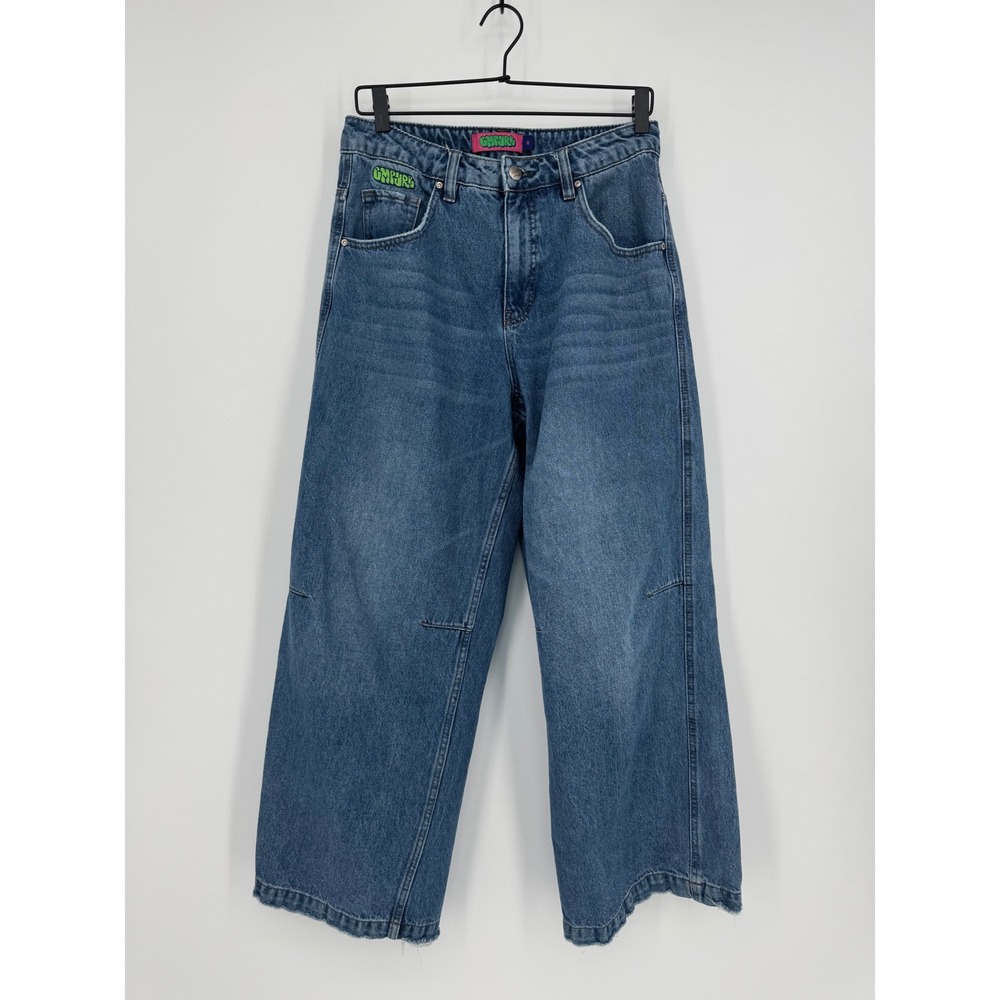 Empyre Loose Fit Wide Leg Skate Jeans Blue Distressed Denim Womens Size 6
